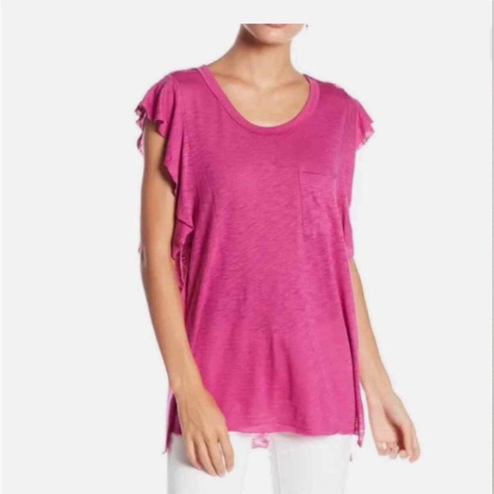 Free People Fuchsia Ruffle Sleeve Tee